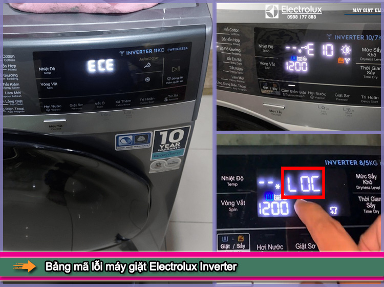 Bảng mã lỗi máy giặt Electrolux Inverter mới cập nhật